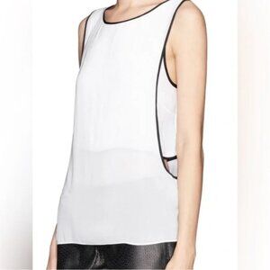 Helmut Lang Double Layered Chiffon Tank White Black Longline Minimalist size S